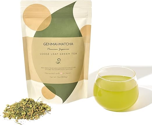 Genmai Matcha Japanese Loose Leaf Green Tea with Brown Rice - Fukamushi Sencha Deep Steam Organic Low Caffeine Refreshing Tea From Arahataen Green Tea