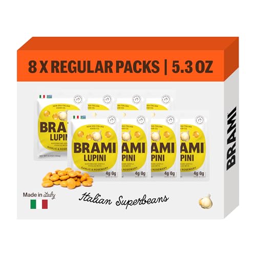 BRAMI Lupini Beans Snacks, Garlic & Rosemary | 7g Plant Protein, 0g Net Carbs | Vegan, Vegetarian, Keto, Plant Based, Mediterranean Diet, Healthy