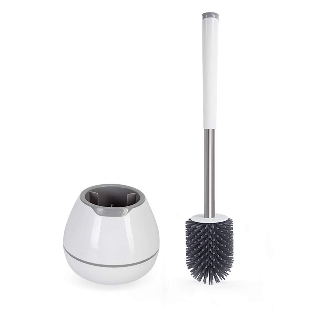 BOOMJOY Toilet Brush and Holder Set, Silicone Toilet Bowl Cleaner Brush, Bathroom Cleaning Bowl Kit with Tweezers, Bathroom Accessories with Aluminum