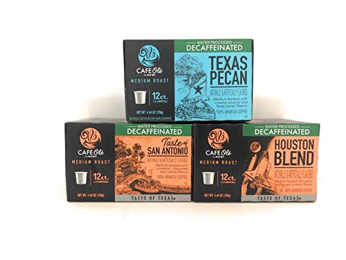 CAFE OLÃ‰ Cafe Ole Taste of Texas DECAF Coffee K Cups Gift Assortment, 12ct. (36 Cups) Houston Blend, Texas Pecan, Taste of San Antonio