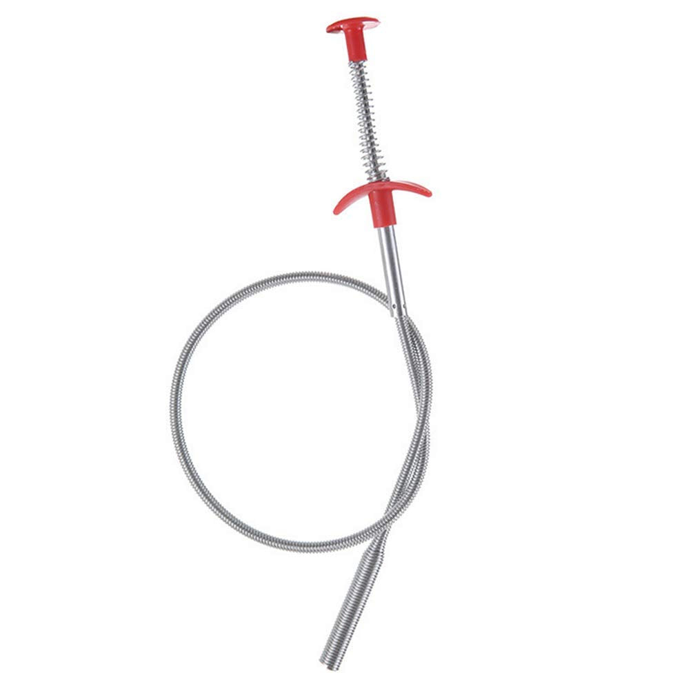 Familyhouse Bendable Sink Cleaning Hook Sewer Dredging Tool Kitchen Spring Pipe Hair Remover Kitchen Through Sewer Dredging Device Drain Opener Red