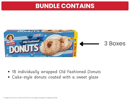Little Debbie Old Fashioned Donut Big Packs, 18 Individually Wrapped Donuts (3 Boxes)