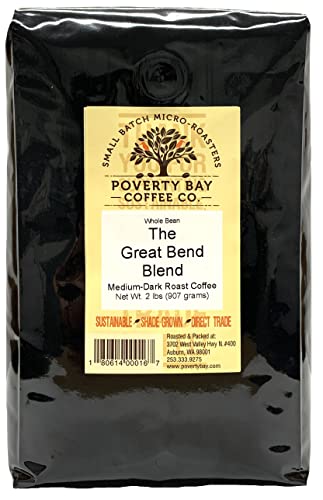 Great Bend Blend - Medium Dark Roast - 2lb bag of Coffee Beans Roasted By Poverty Bay Coffee Co, 2 Pound Bag - Whole Bean Coffee