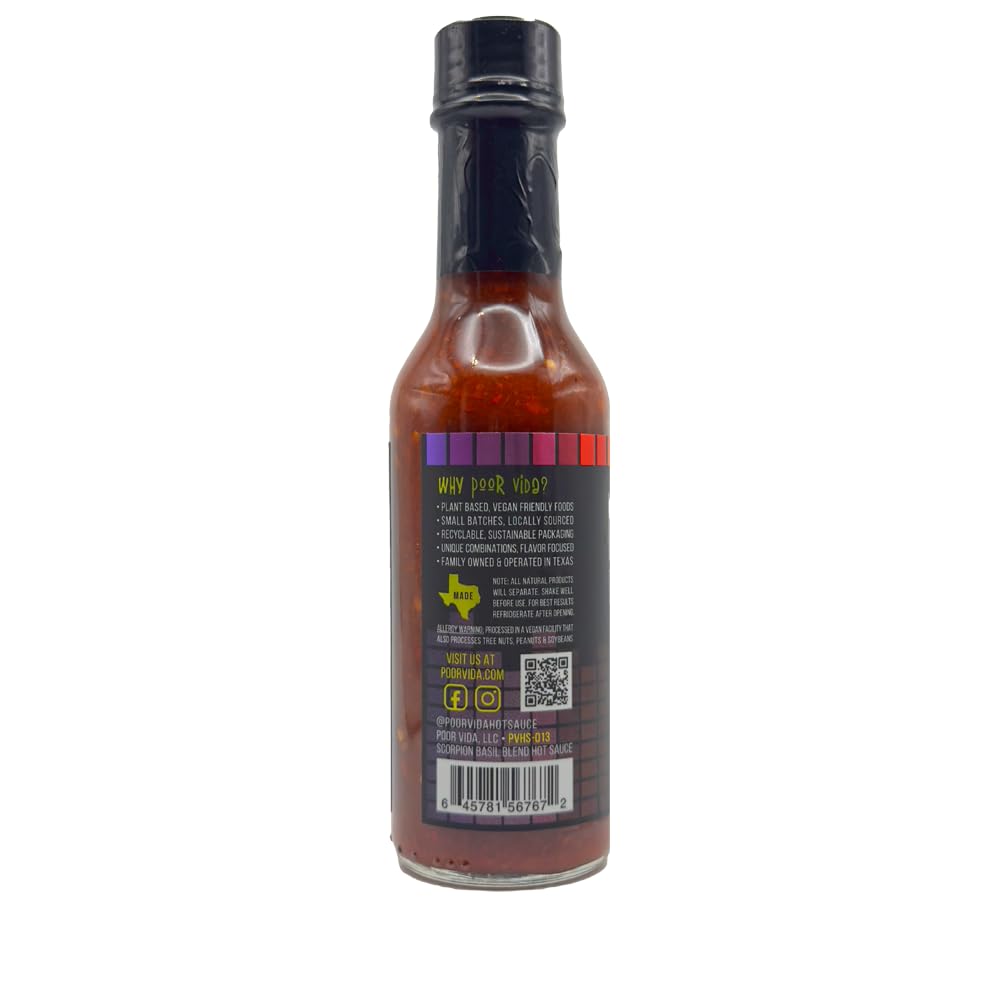 Scorpion Basil Hot Sauce, 5 fl. oz. - Smokey & Very Hot, Small Batch, Texas Craft Hot Sauce, Family Owned and Operated