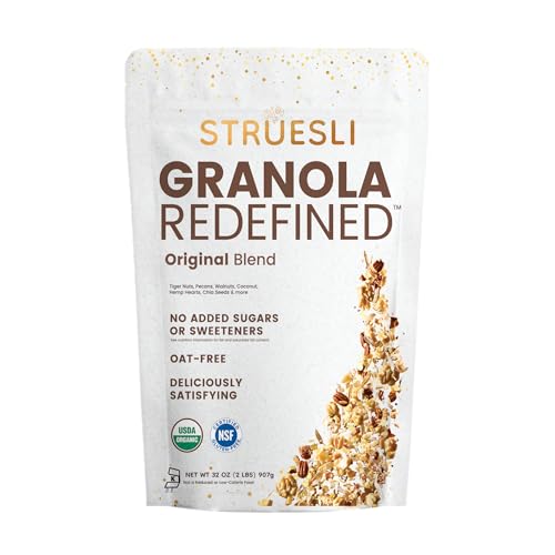 Struesli Original Organic Granola, Grain & Gluten Free, Healthy Snacks with Chia Seeds, Nuts & Sea Salt, Prebiotic High Fiber Food for Yogurt, Cereal