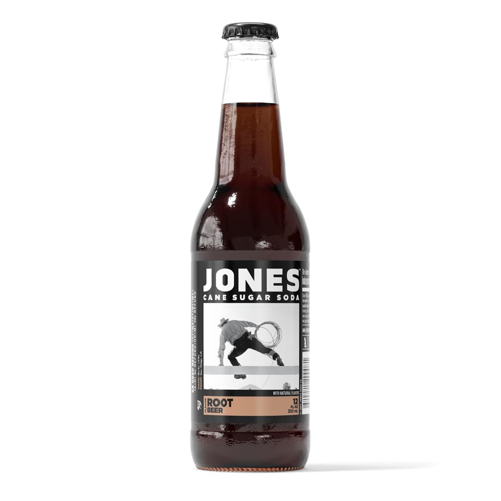 One(1) Single Bottle - Jones Soda Co. Root Beer Soda Flavor | 100% Cane Sugar Soda | Craft Soda Pop | Soda Soft Drinks | Glass Bottle Soda