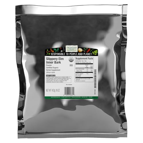 Frontier Herb Bulk Slippery Elm Bark Organic Powder Inner Bark, 1 Pound