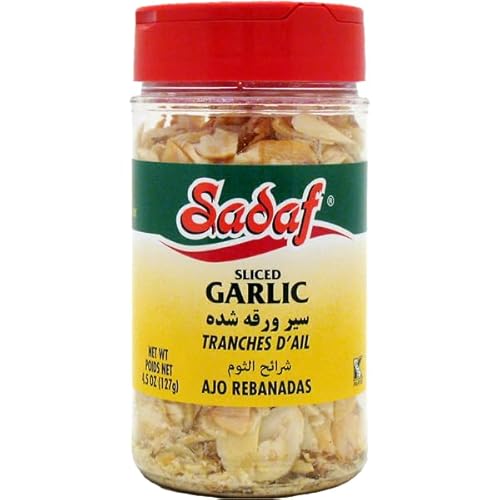 Sadaf Dried Garlic Sliced - Garlic for Cooking & Food Seasoning - Kosher & Vegetarian - 4.5 oz Bottle with Shaker Top