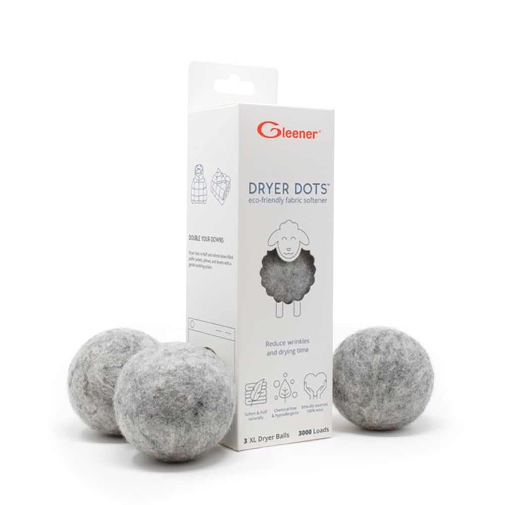 GLEENER Dryer Dots Fabric Softener | 100% New Zealand Wool | Extra large 3 pack | Grey (3)