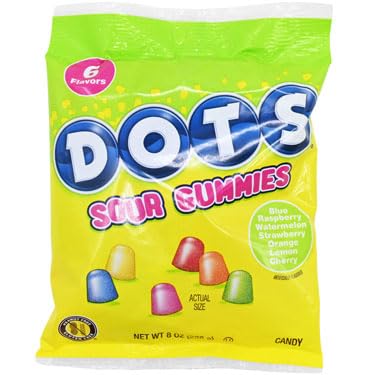 DOTS Sour Gum Drops, Six Assorted Fruit Flavors, Sour Gummy Candy, 8 Ounce Bag