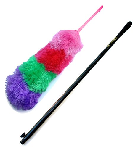 Kitchen + Home Large 27" Inch Static Duster with Bonus 35" Inch Extension Pole - Electrostatic Feather Duster attracts dust Like a Magnet! - Assorted