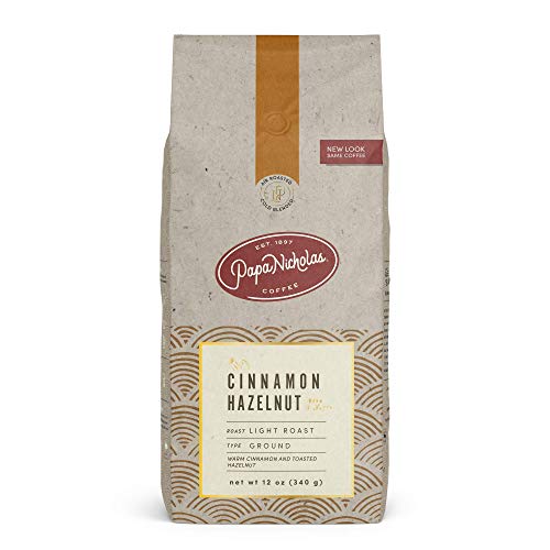 PapaNicholas Coffee Whole Bean Coffee, Cinnamon Hazelnut | 10 Ounce | Flavored Light Roast | Air Roasted 100% Arabica | Warm Spice, Nutty Sweetness |