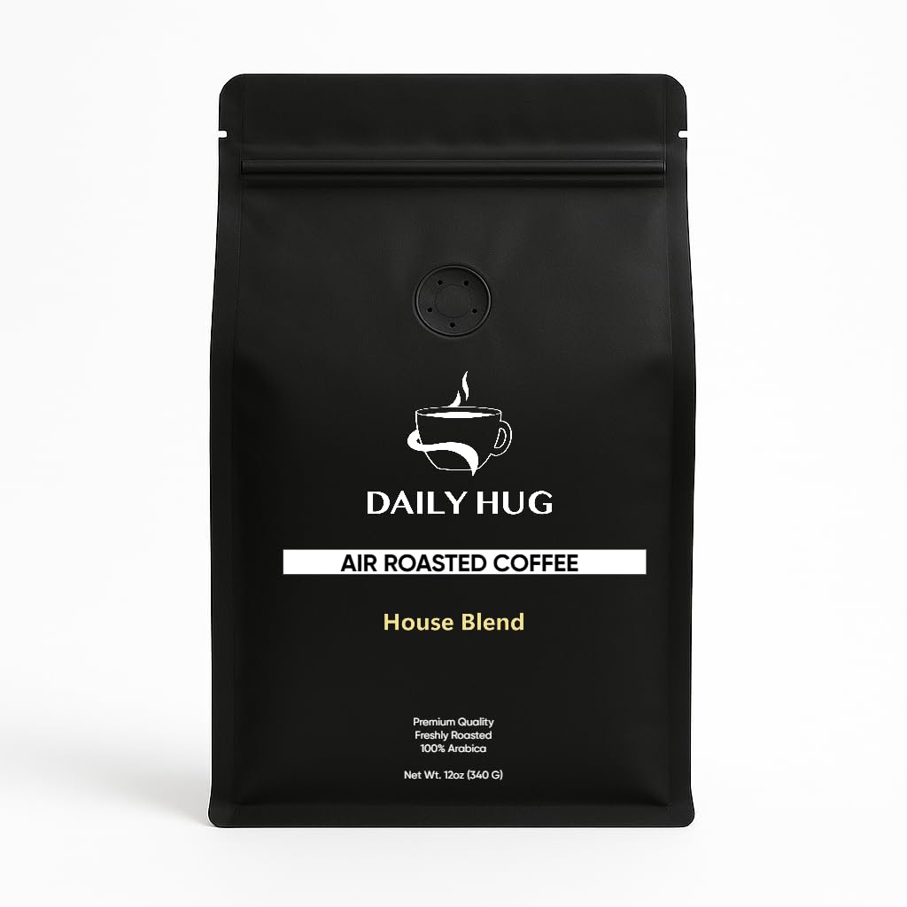 Daily Hug House Blend Coffee, 12oz Medium Roast Whole Bean - Air Roasted Small Batch, Notes of Milk Chocolate, Toasted Nuts, Brown Sugar & Citrus