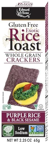Edward & Sons Exotic Purple Rice & Black Sesame Rice Toast - Oven Baked, Whole Grain, Plant-Based, Gluten Free, Low Fat - 2.25 Oz (Pack of 12)