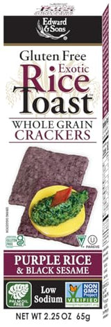 Edward & Sons Exotic Purple Rice & Black Sesame Rice Toast - Oven Baked, Whole Grain, Plant-Based, Gluten Free, Low Fat - 2.25 Oz (Pack of 12)