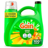 Gain Liquid Laundry Detergent, With Odor Defense, Island Fresh Scent, Laundry Soap For HE Washing Machines, 132 fl oz, 100 Loads (Packaging May Vary)