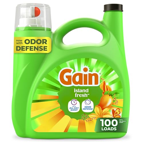 Gain Liquid Laundry Detergent, With Odor Defense, Island Fresh Scent, Laundry Soap For HE Washing Machines, 132 fl oz, 100 Loads (Packaging May Vary)