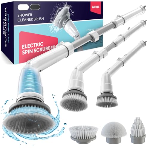 Electric Spin Scrubber, 360 Cordless Powerful Scrub Brush for Cleaning Bathroom, Tile, Floor, Tub & Shower with Adjustable Extension Handle and 3