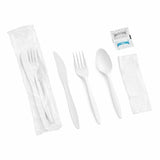 White Disposable Cutlery Set with Fork, Knife, Spoon, Napkin & Salt & Pepper - Medium-Weight Plastic Cutlery for Reliable Dining- Disposable Cutlery