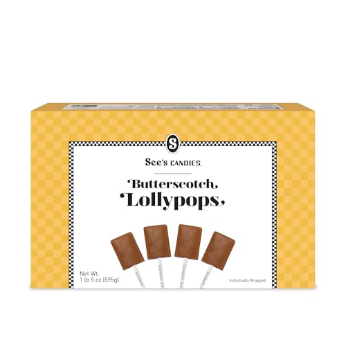 See’s Candies Butterscotch Lollypops - Premium Butterscotch Flavor Lollipops, Long-Lasting Gourmet Candy Gift, 30 Count, 21 oz