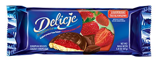 Delicje Strawberry Cookie (147g/5.18 Oz.) Kraft (Strawberry Jaffa Cake Style Biscuits from Poland) (3 pack)