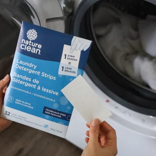 Nature Clean Non-Toxic Laundry Detergent Sheets Unscented 32 counts. Natural Fragrance Free Travel Laundry Detergent Strips & Soap Sheets Scent free