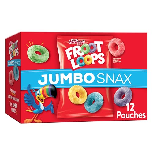 Kellogg's Froot Loops Jumbo Snax Cereal Snacks, Kids Snacks, Fruit Flavored, Original, 5.4oz Box (12 Pouches)