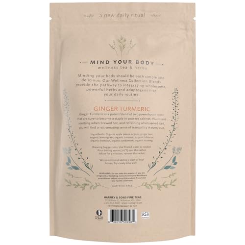 Harney & Sons Organic Ginger Turmeric | Bag of 50 Sachets with Apple, Ginger, Lemongrass, and Hibiscus