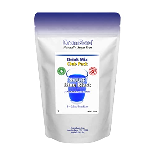 GramZero Sour Blue Blast Zero Calorie Sugar Free Drink Mix, Great For Nutrition Club Loaded Tea, Stevia Sweetened