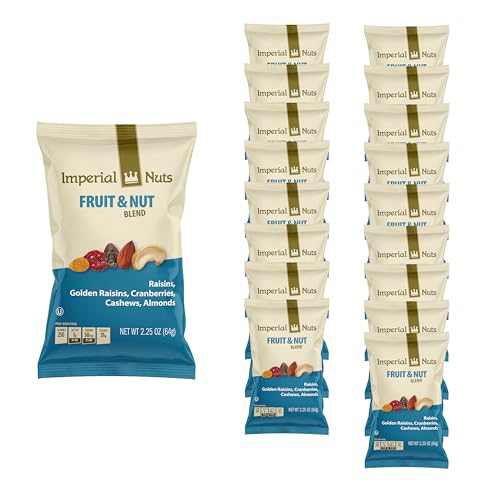 Imperial Nuts - Dried Fruit & Nut Blend (18 Pack x 2.25 oz) Featuring Raisins, Cranberries, Cashews, Golden Raisins & Almonds Nuts Snack Bags for On
