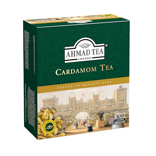 Ahmad Tea Black Tea, Cardamom Teabags (No Envelopes), 100 ct - Caffeinated and Sugar-Free