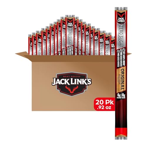 Jack Link's Original Zero Sugar Beef Sticks - (20 Pack) 0.92 oz Meat Sticks - Ready to Eat Protein Snacks - 5g Protein per Serving - Made with 100%