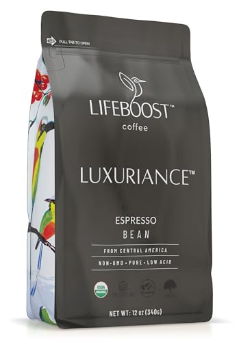 Lifeboost Organic Espresso Whole Bean Coffee - Low Acid Espresso Coffee, Non-GMO, USDA Organic, Single Origin, Third-Party Tested for Mycotoxins
