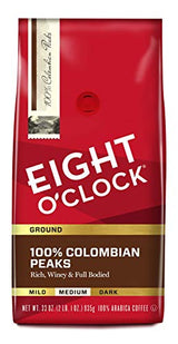 Eight O'Clock Coffee 100% Colombian Peaks, Medium Roast, Ground Coffee, 33 Ounce (Pack of 1), 100% Arabica, Kosher Certified