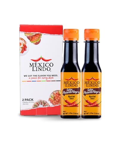 Mexico Lindo Picante Negra Hot Sauce | Light & Spicy | 8,400 Scoville Level | Great with Asian Food, Seafood & Meat | 5 Fl Oz Bottle (Pack of 2)