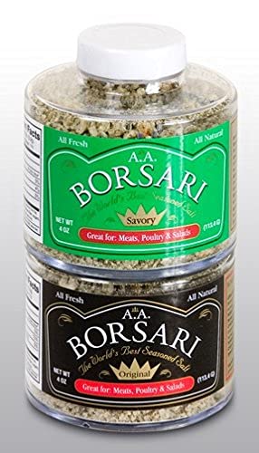 Borsari Seasoned Salt Combo - Multi-Use All Purpose Savory and Original Seasonings - Gourmet Sea Salt Blends With Herbs and Spices - Set of 2, 4 oz