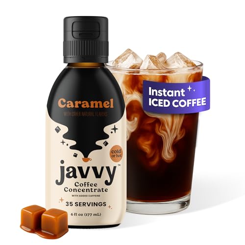 Javvy Cold Brew Coffee Concentrate Instant Coffee, Smooth Arabica Iced Coffee & Espresso Concentrate, 35 Servings, Caramel, 1 Pack