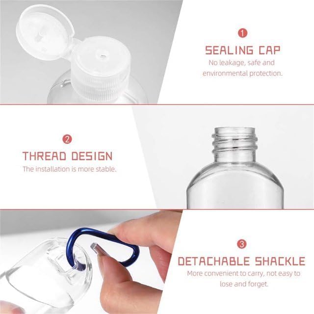 Weicoca 3Pcs Transparent Portable Hot Sauce Keychain Bottles, Refillable Travel Size Hot Sauce Keychain, 2oz/50ml Transparent Portable Bottles, Suit