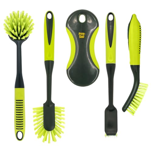 Pine-Sol Scrub Brush Set - Long Handle Cleaning Brushes with Heavy Duty Bristles and Comfort Grip - Scrubbers for Kitchen, Household, and Dishwashing