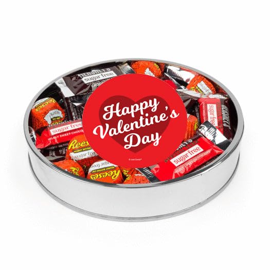 Valentine's Day Candy Gift Tin Large Plastic Tin with Sugar Free Chocolate Mix