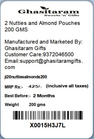 Jaiccha Ghasitaram Pack of 2 Nutties and Almond Pouches 200 GMS