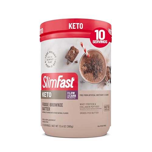 SlimFast Keto Meal Replacement Shake, Fudge Brownie Batter, Low Carb Keto Protein Powder with Collagen & Whey, No Sugar Added, Gluten Free, Weight