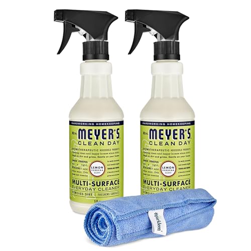 Sparkleen Mrs. Meyers Multi-Surface All Purpose Cleaner Set, Multi-Purpose Cleaner 2 Pack Spray and Cloth Set Bundle for Bathroom, Living Room or
