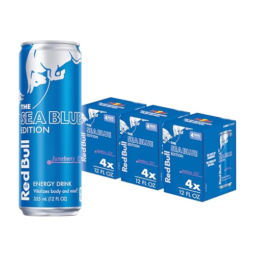 Red Bull Energy Drink, Sea Blue Edition, Juneberry | 114mg Caffeine | Taurine & B Vitamins | 12 Fl Oz | 12 Cans