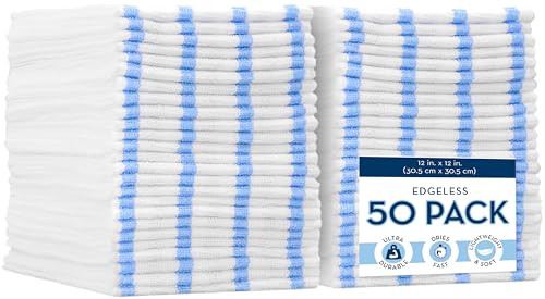 VIKING Bulk Edgeless Microfiber Cleaning Cloths, White and Blue Stripe, 50 Pack