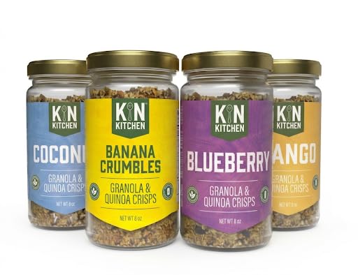 Kin Kitchen non-GMO Granola & Organic Quinoa Crisps, in a Glass Jar Recyclable and Resusable. Made with Real Fruit. No Artificial Colors, Flavors, or