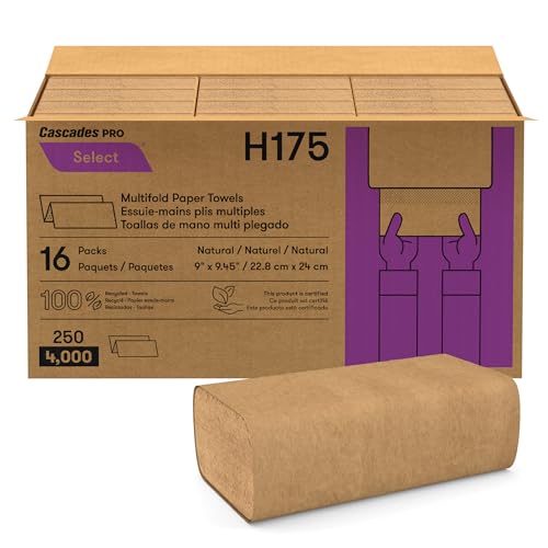 Cascades PRO Select Multifold Paper Towels Bulk- Universal Fit for Dispensers - Commercial Bathroom Kitchen Towel - 250 Sheets/pack, 16 Packs/Box