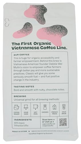 Copper Cow Coffee Organic Classic Vietnamese Dark Roast Ground Coffee, 12 Ounce