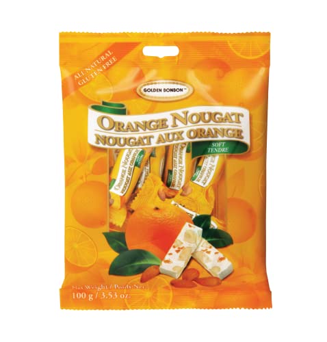 Golden Bonbon Italian Soft Orange Almond Nougat Candy, Individually Packed Chewy, Gluten Free Nougat, Full of Almonds, Halal Candy 3.53 Ounces (Almond