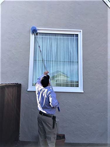 Mister Coolz Cobweb Duster Twist-on/Screw-on Head Attachment with Locking Screw- Ceiling and Corner Duster- Spider Web Duster, Cob Web Brush (Blue)
